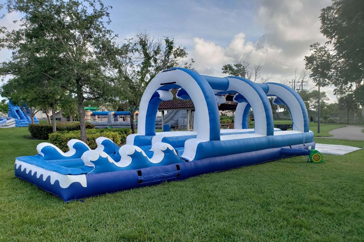 inflatable double slip and slide with pool