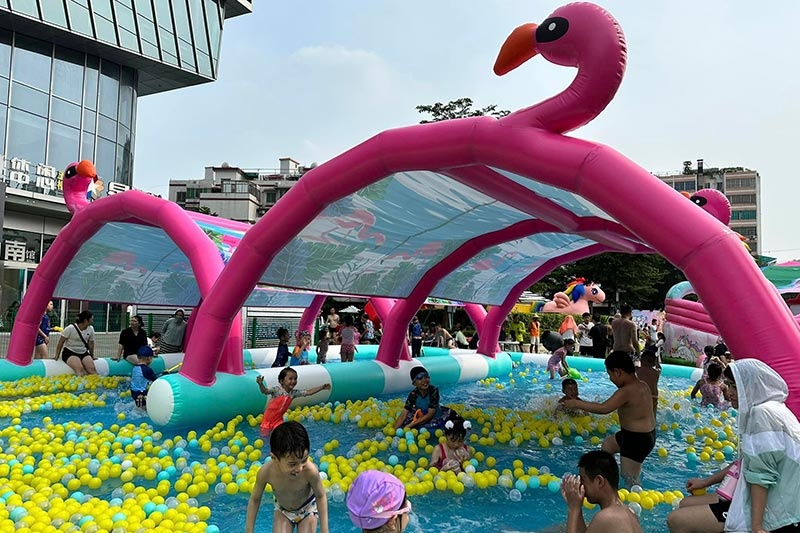 WP004 Commercial Pink Flamingo Inflatable Water Pool with Roof