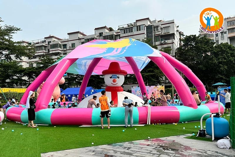 WP010 Commercial Pink Snowman Round Inflatable Water Pool Jumping Roof
