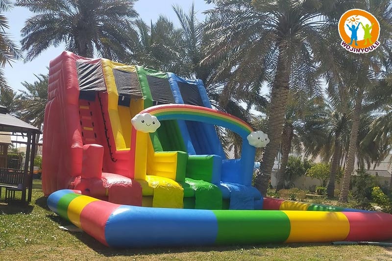 WW257 Rainbow Theme Inflatable Water Slide with Pool Set