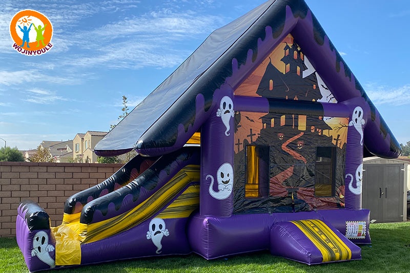 WB606 Purple Haunted House Inflatable Combo Bouncy Castle with slide