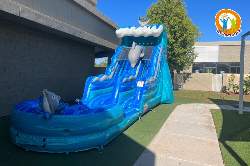 WS284 19ft Dolphins Single Lane Inflatable Water Slide with Pool