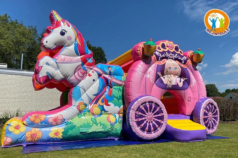 WB728 Unicorn Carriage Inflatable Combo Bounce Slide Jumping Castle