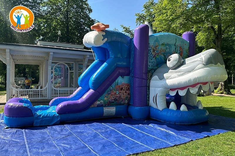 WB720 Gray Shark Inflatable Wet Combo Bouncer Slide