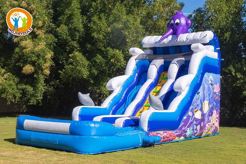 WS291 Octopus 20ft Tall Dual Lane Inflatable Water Slide with Pool Set