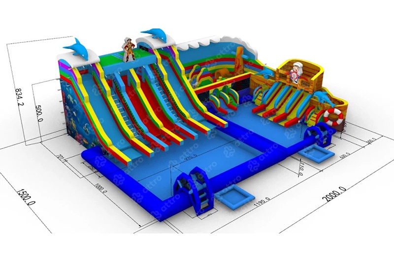 GP054 Dolphin Inflatable Water Park Playround with Pool Slide