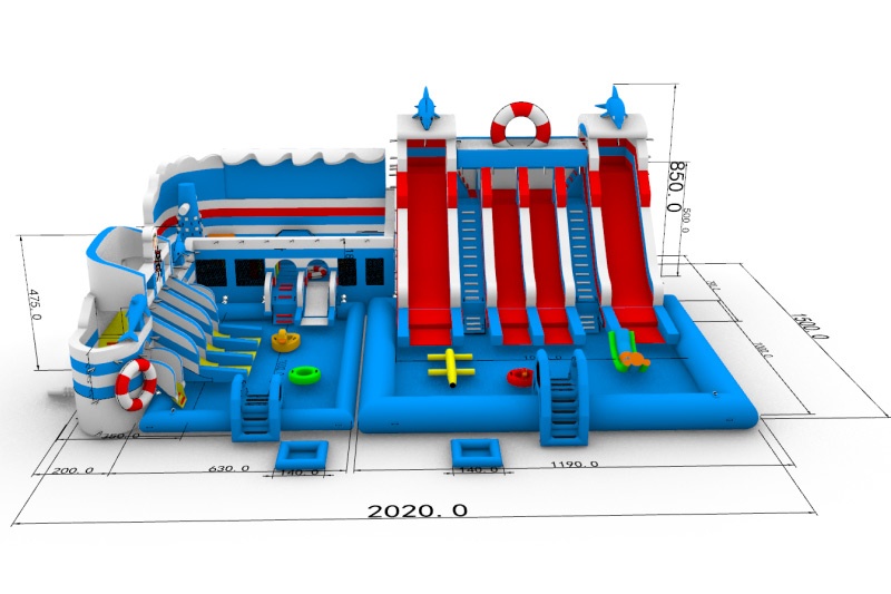 GP055 Dolphin Inflatable Water Park Playround with Pool Slide